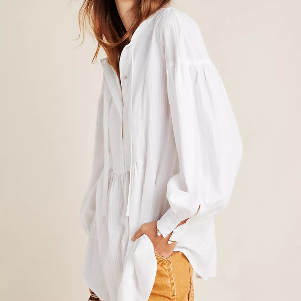 Anthropologie Maeve Vivaldi Textured Tie-Neck Tunic, size 2P